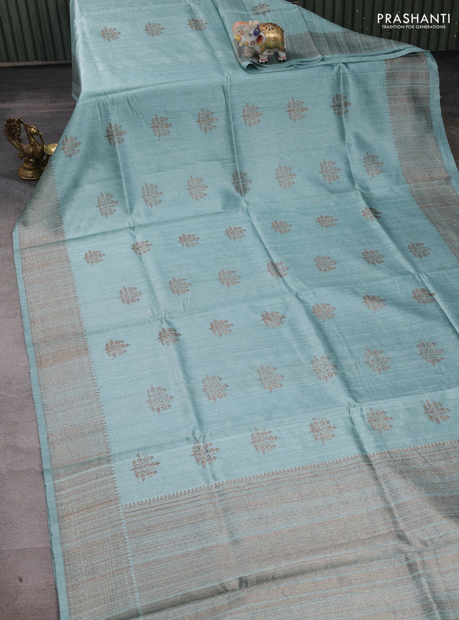 Pastel Blue Banarasi Raw Silk Saree - Buttas