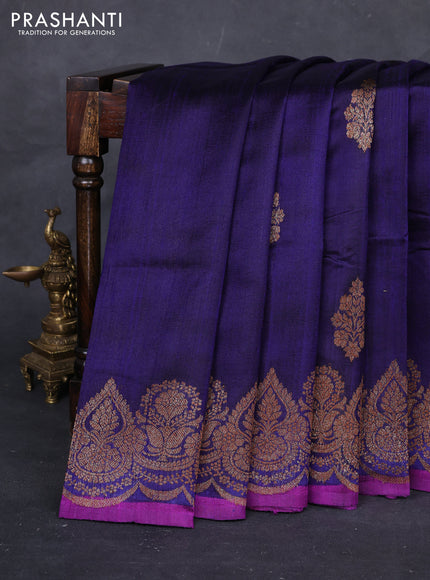Blue & Purple Banarasi Raw Silk Saree - Buttas