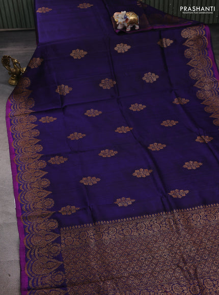 Blue & Purple Banarasi Raw Silk Saree - Buttas
