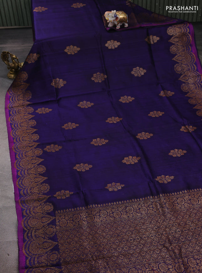 Blue & Purple Banarasi Raw Silk Saree - Buttas