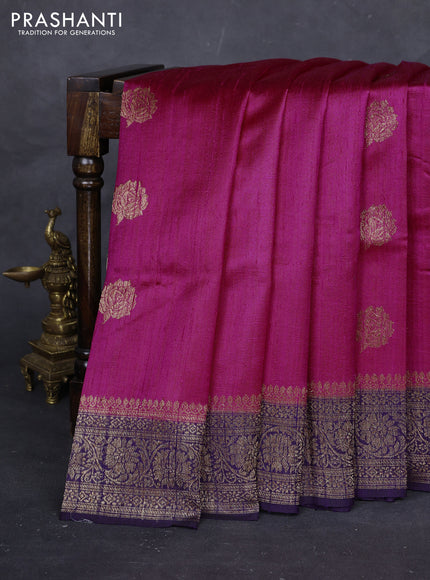 Pink & Purple Banarasi Raw Silk Saree - Buttas
