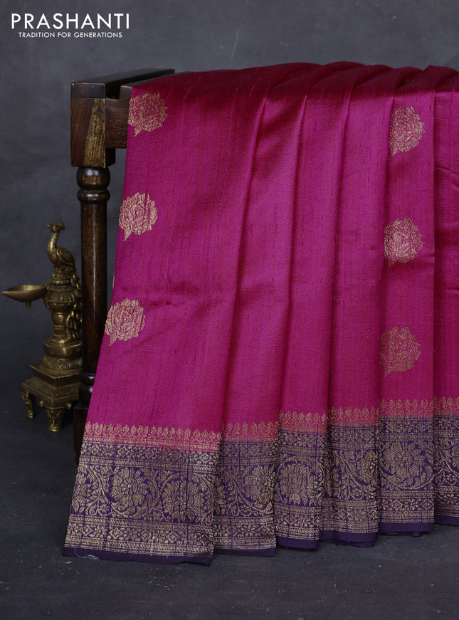 Pink & Purple Banarasi Raw Silk Saree - Buttas