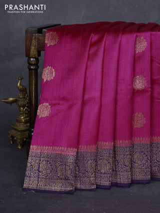 Pink & Purple Banarasi Raw Silk Saree - Buttas