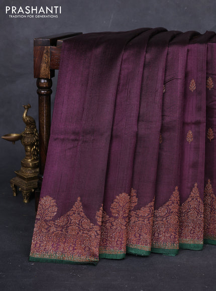 Wine  & Green Banarasi Raw Silk Saree - Buttas
