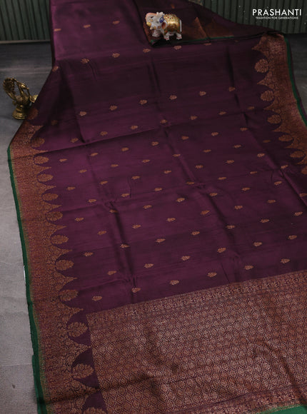Wine  & Green Banarasi Raw Silk Saree - Buttas