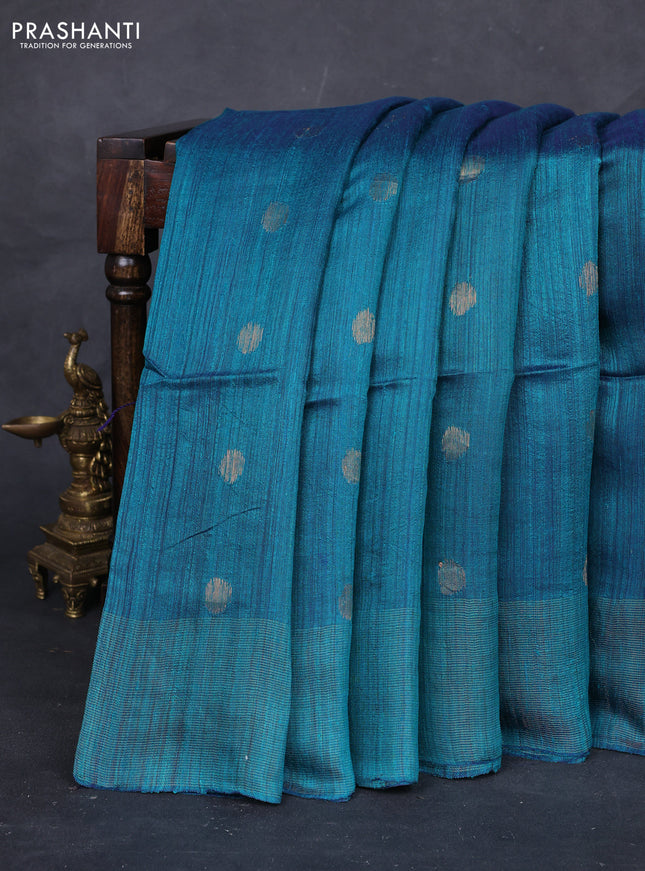 Peacock Green & Peacock Blue Matka Tussar Silk - Coin Butta