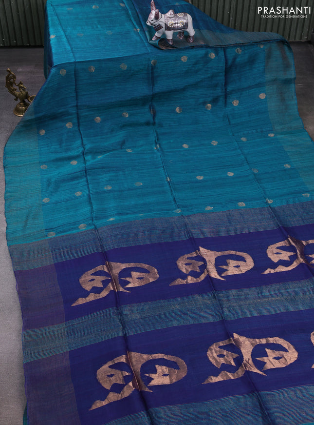 Peacock Green & Peacock Blue Matka Tussar Silk - Coin Butta