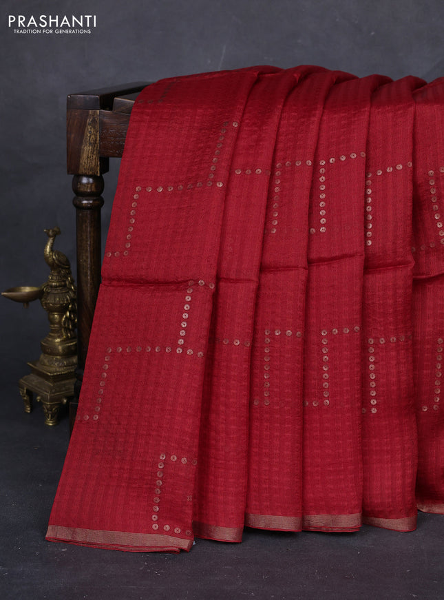 Red Matka Tussar Silk - Sequences