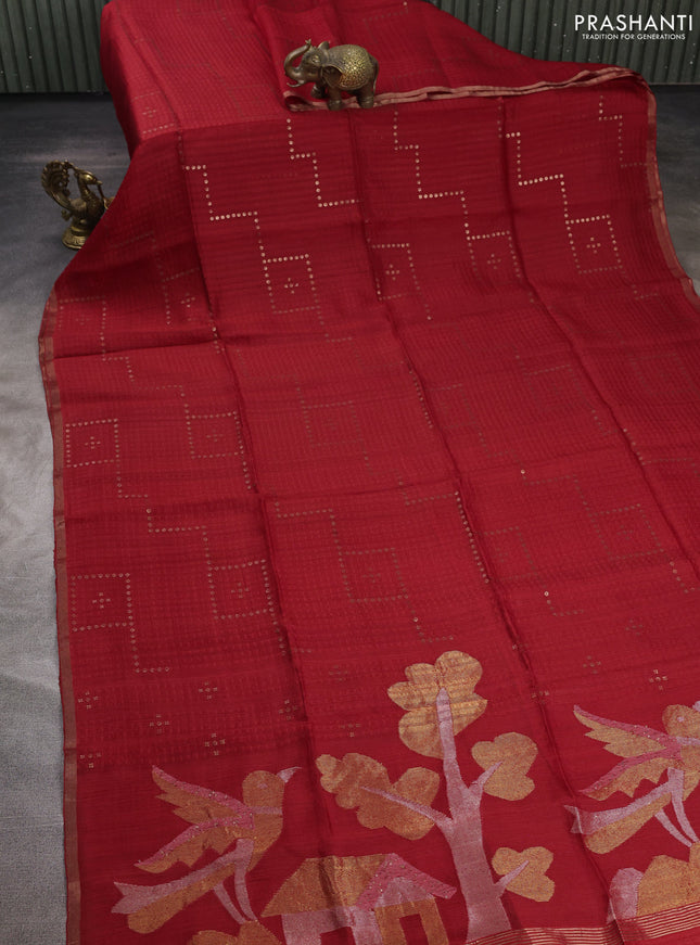 Red Matka Tussar Silk - Sequences