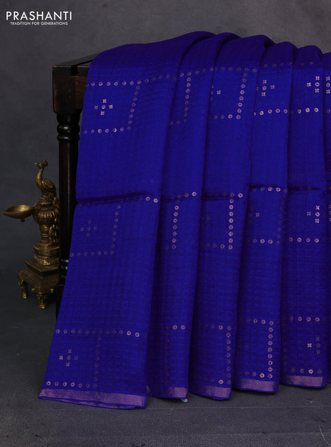 Royal Blue Matka Tussar Silk - Sequences