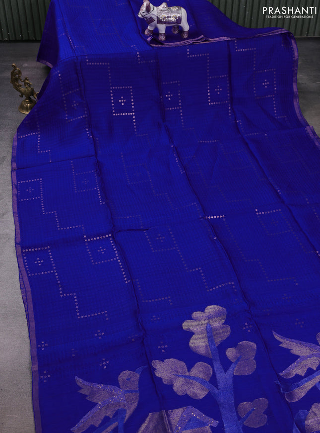 Royal Blue Matka Tussar Silk - Sequences