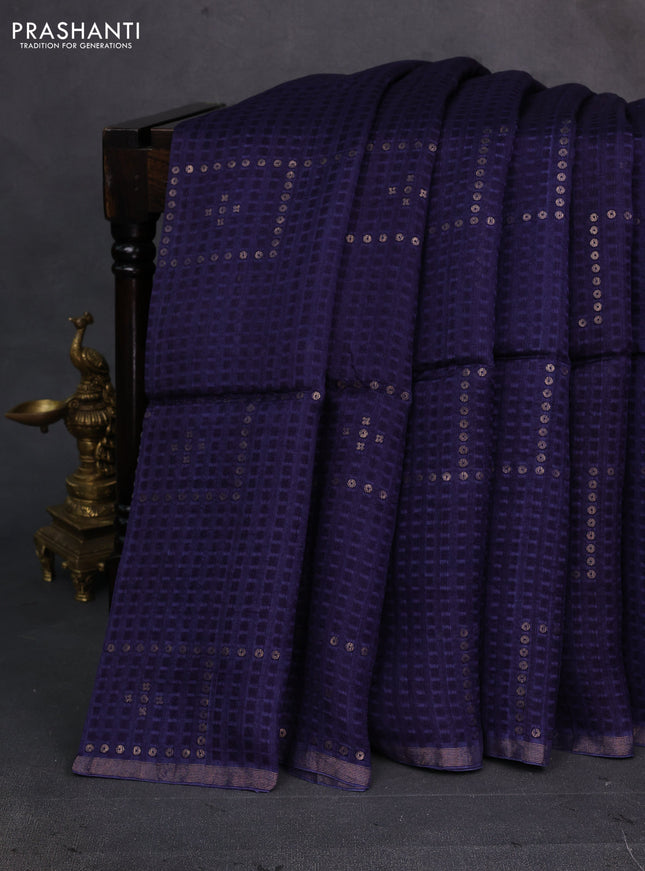 Navy Blue Matka Tussar Silk - Sequences