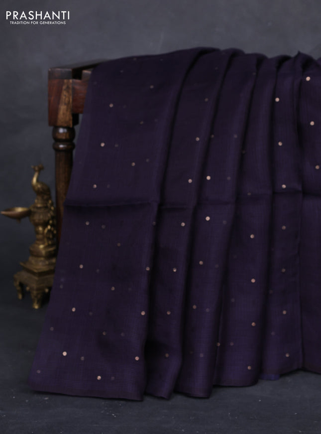 Jamun & Navy Blue Matka Tussar Silk - Sequences