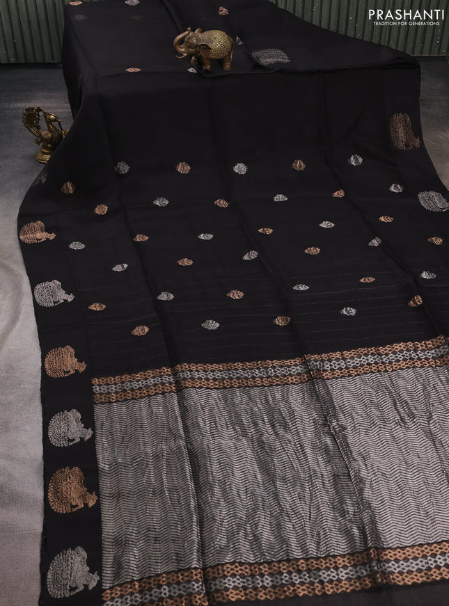 Black Matka Tussar Silk - Buttas