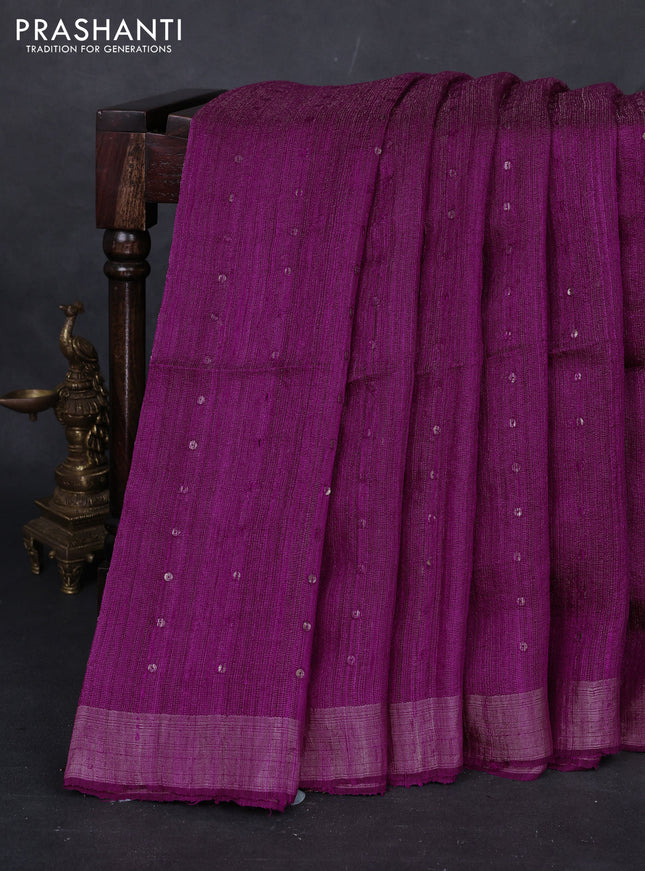 Magenta Pink Matka Tussar Silk - Sequences