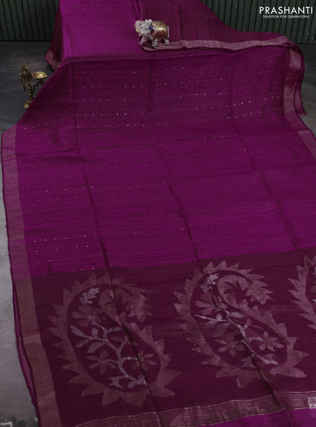 Magenta Pink Matka Tussar Silk - Sequences