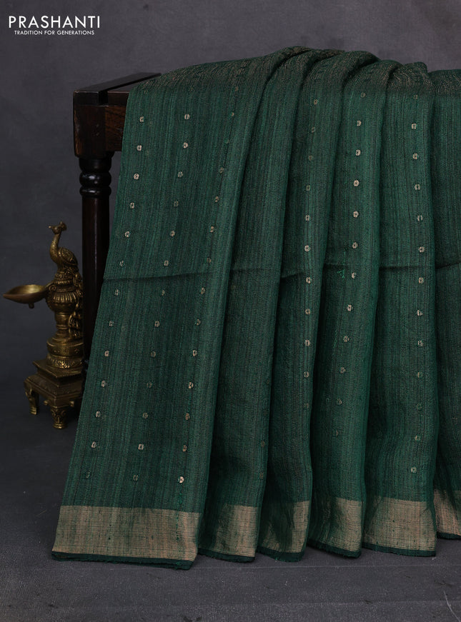 Green Matka Tussar Silk - Sequences