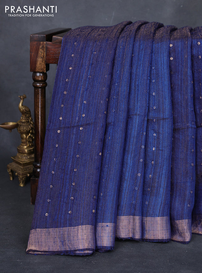 Navy Blue Matka Tussar Silk - Sequences