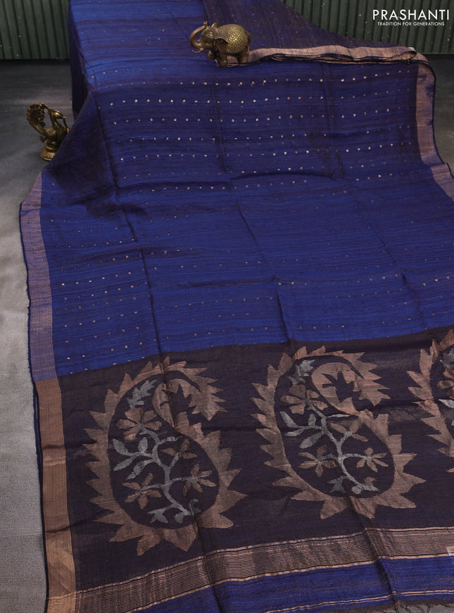 Navy Blue Matka Tussar Silk - Sequences