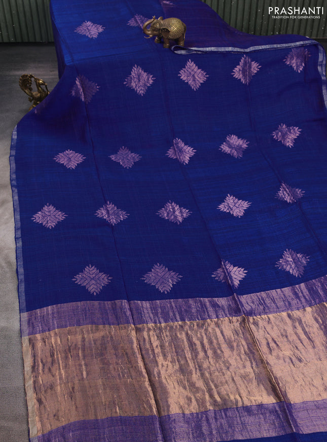 Royal Blue Matka Tussar Silk - Buttas