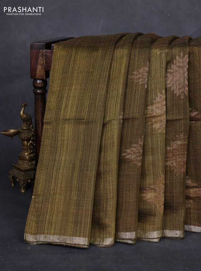 Olive Green Matka Tussar Silk - Buttas