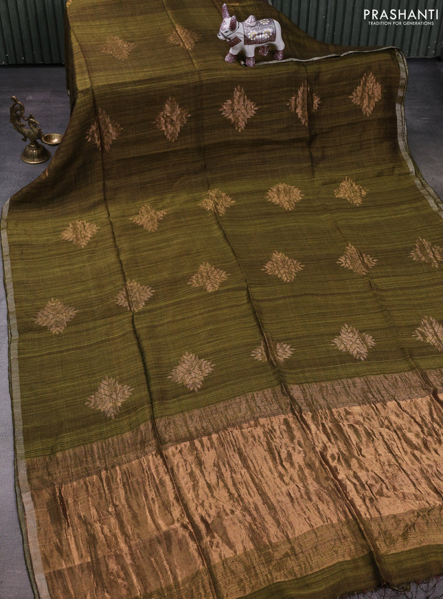 Olive Green Matka Tussar Silk - Buttas