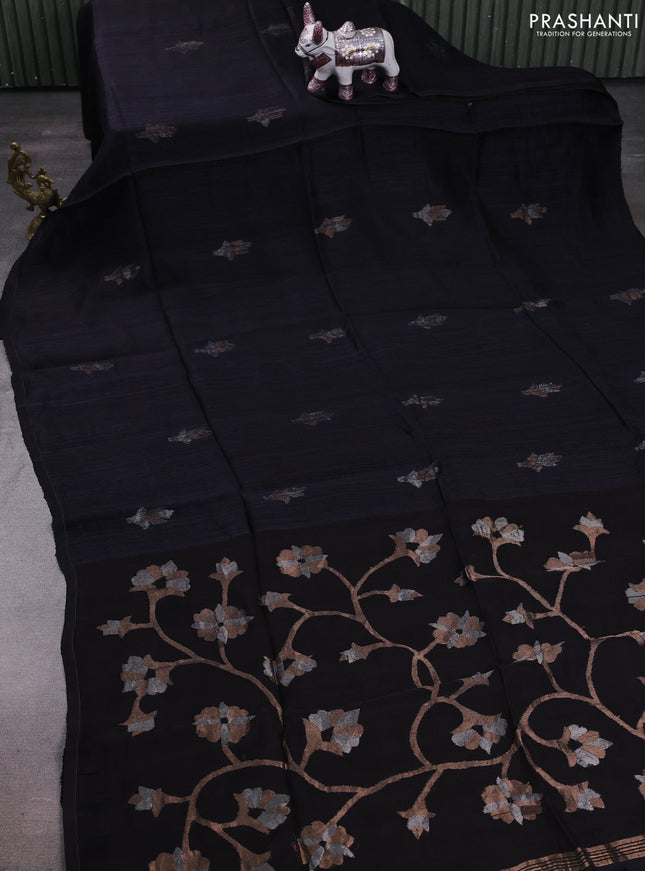 Black Matka Tussar Silk - Buttas
