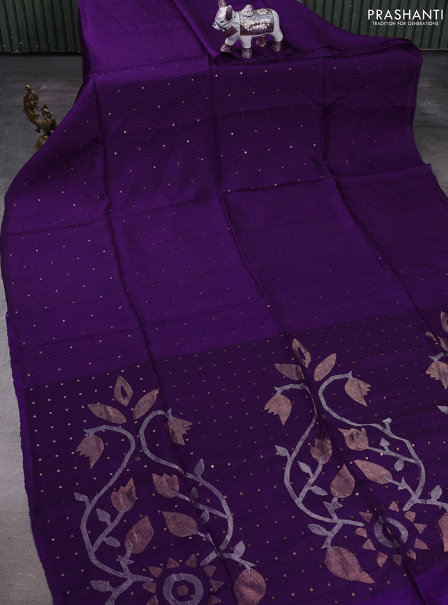 Purple Matka Tussar Silk - Sequences