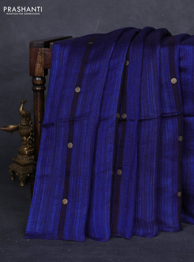 Navy Blue Matka Tussar Silk - Coin Butta