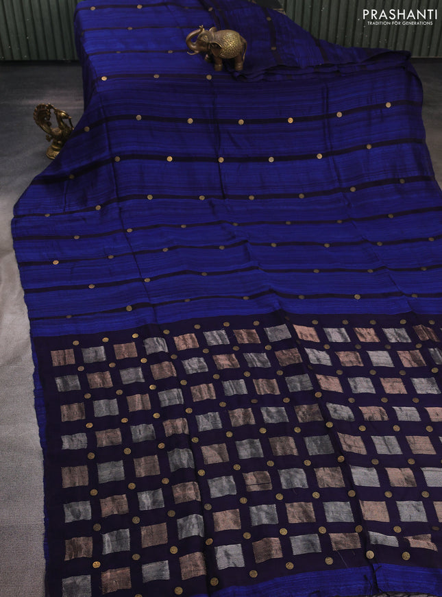 Navy Blue Matka Tussar Silk - Coin Butta
