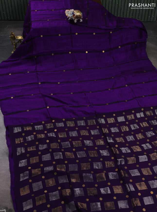 Purple Matka Tussar Silk - Coin Butta