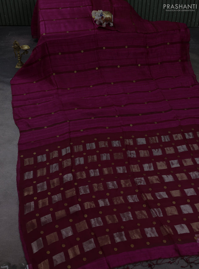 Magenta Pink Matka Tussar Silk - Coin Butta