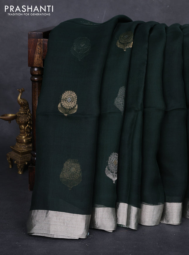 Bottle Green Matka Tussar Silk - Buttas
