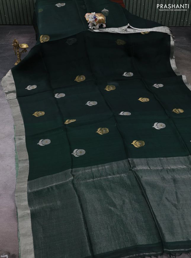 Bottle Green Matka Tussar Silk - Buttas