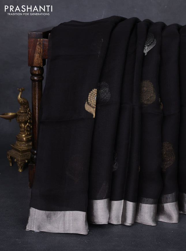 Black Matka Tussar Silk - Buttas