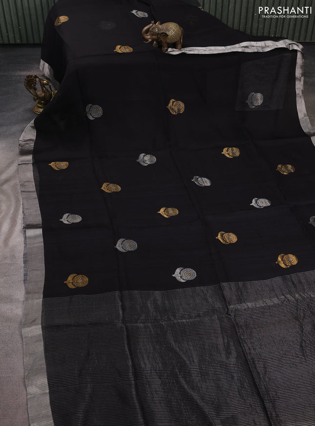 Black Matka Tussar Silk - Buttas