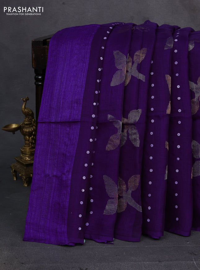 Purple Matka Tussar Partly Silk - Sequences