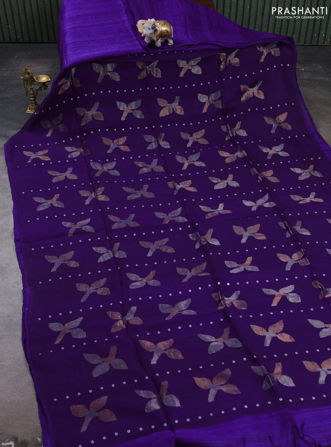 Purple Matka Tussar Partly Silk - Sequences
