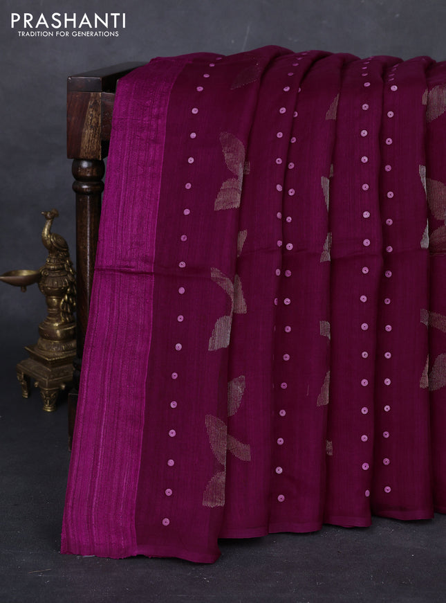 Magenta Pink Matka Tussar Partly Silk - Sequences