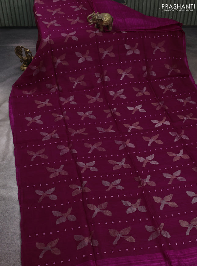 Magenta Pink Matka Tussar Partly Silk - Sequences