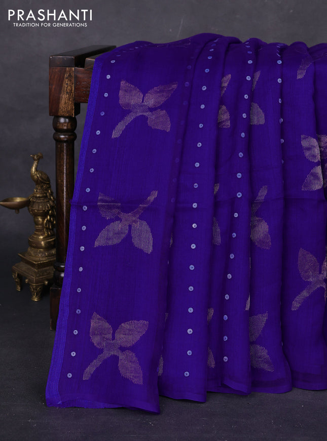 Royal Blue Matka Tussar Partly Silk - Sequences