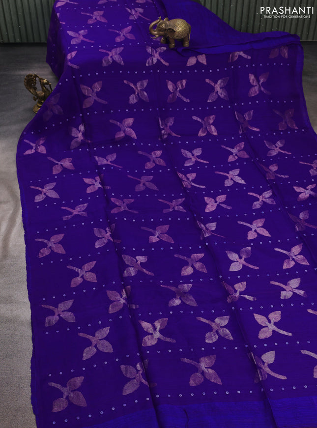 Royal Blue Matka Tussar Partly Silk - Sequences
