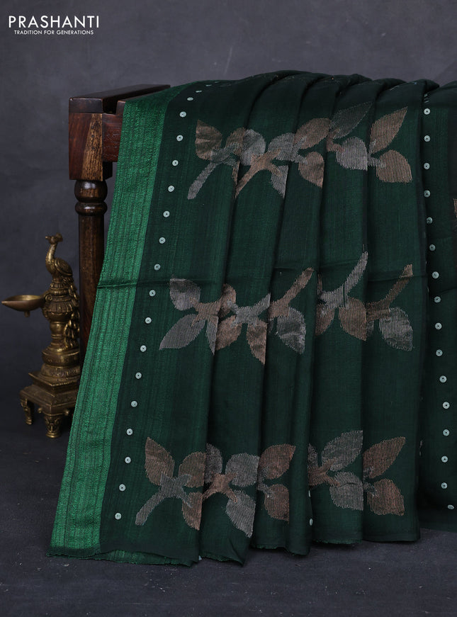 Bottle Green Matka Tussar Silk - Jamdhani