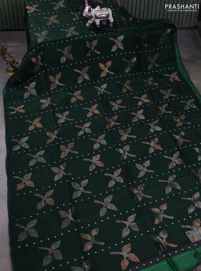 Bottle Green Matka Tussar Silk - Jamdhani