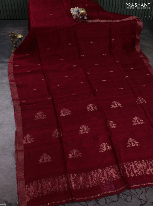 Maroon Matka Tussar Silk - Buttas