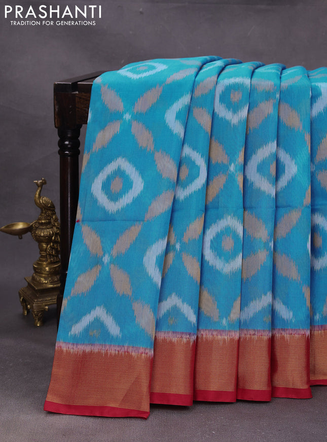 Cs Blue & Red Ikat Silk Cotton Saree