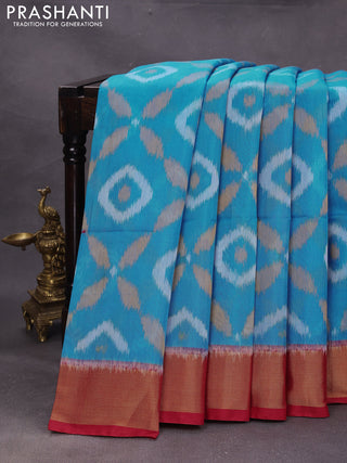 Cs Blue & Red Ikat Silk Cotton Saree