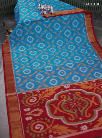 Cs Blue & Red Ikat Silk Cotton Saree