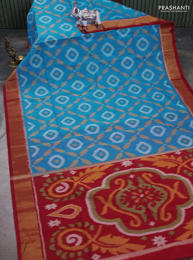 Cs Blue & Red Ikat Silk Cotton Saree
