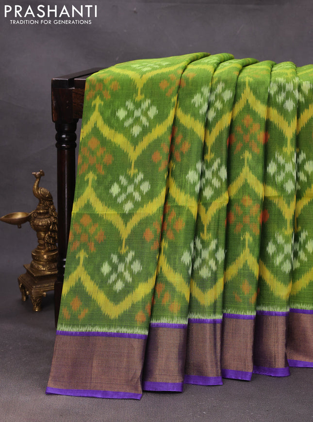 Green & Blue Ikat Silk Cotton Saree